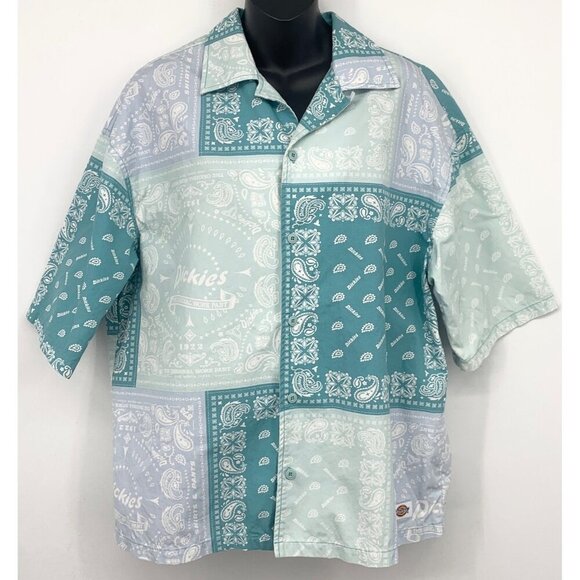 Dickies Mens Size Medium Button Up Work Shirt Bandana Blue White Paisley Vintage - Picture 1 of 8